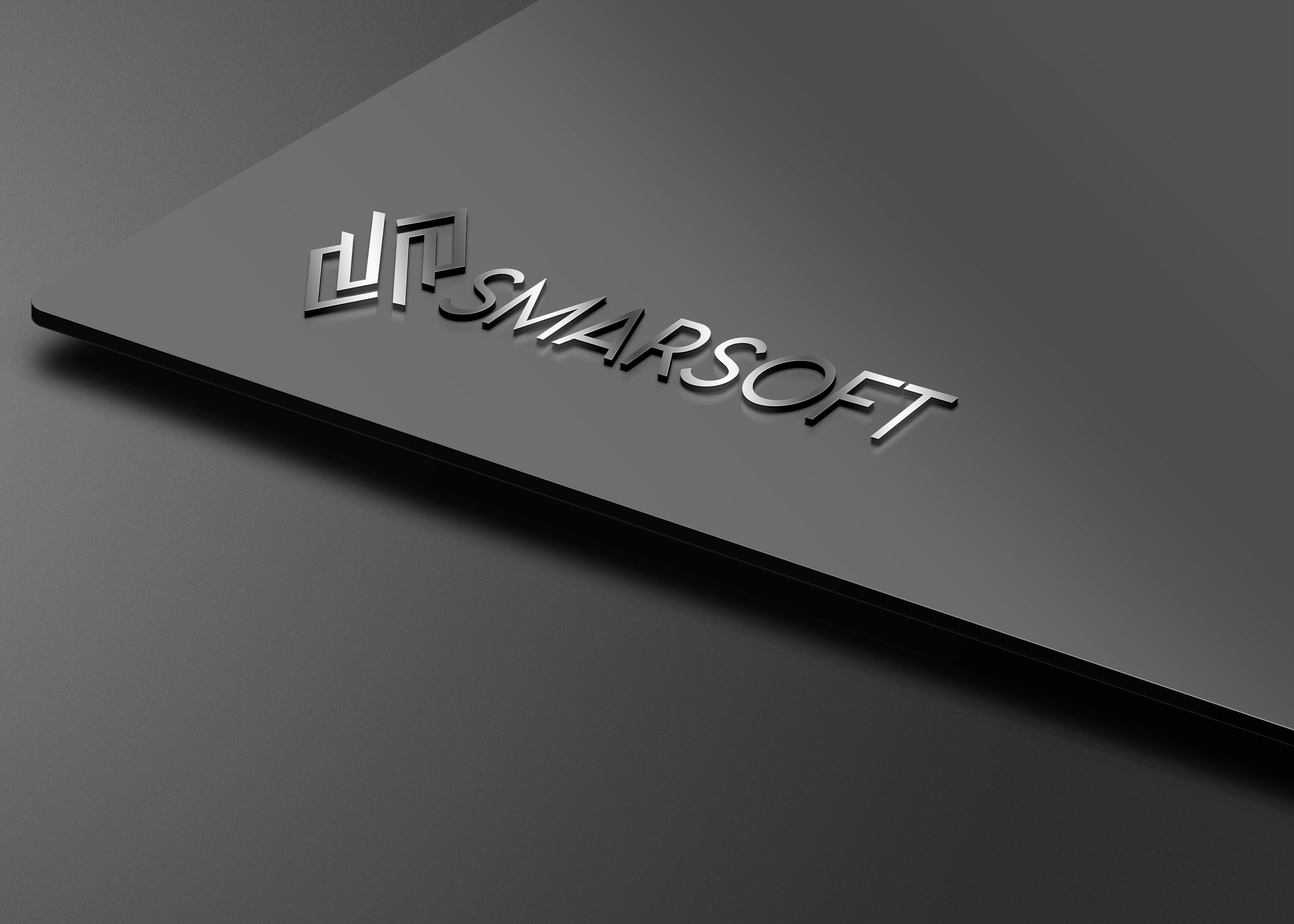 Aplicación metálica del logotipo SmarSoFT en acabado premium.